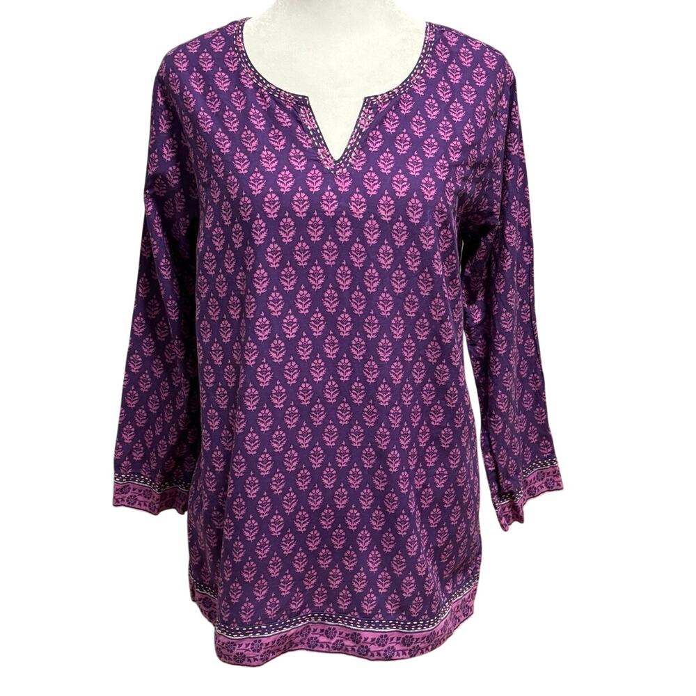 Novica Size S Tunic Top Boho Indie Cotton Purple Floral